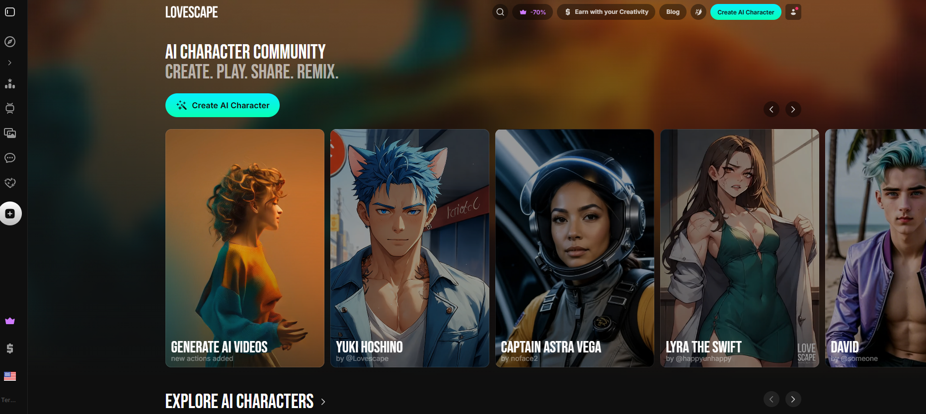 Lovescape.com homepage